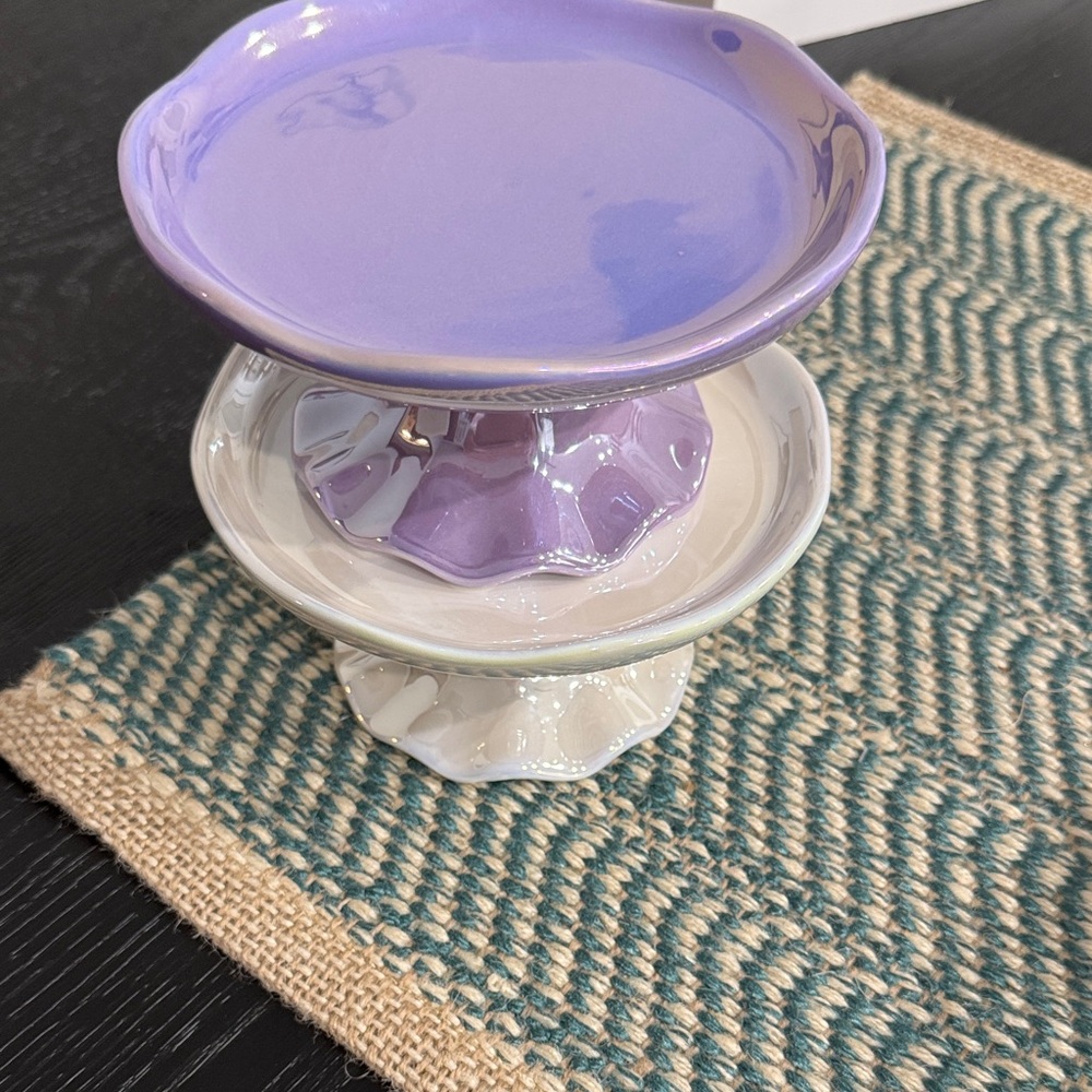 Purple and White Ceramic Stands